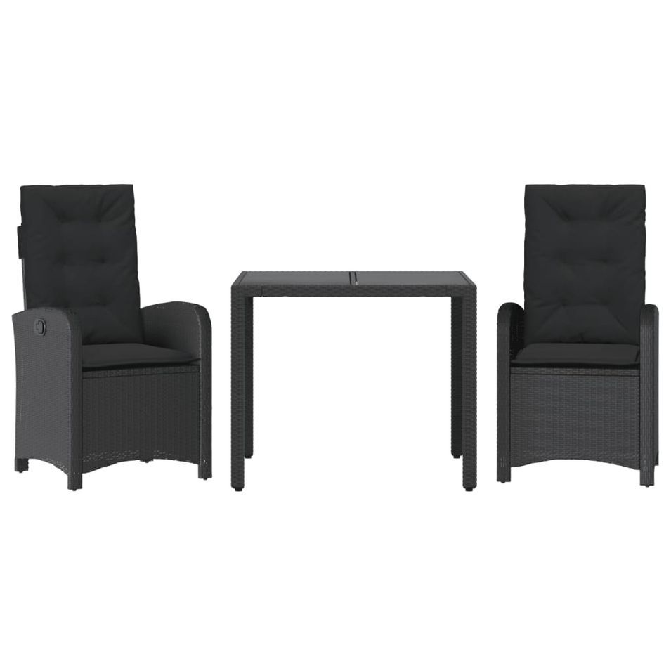 Ensemble à manger de jardin avec coussins 3 pcs Noir - Photo n°1