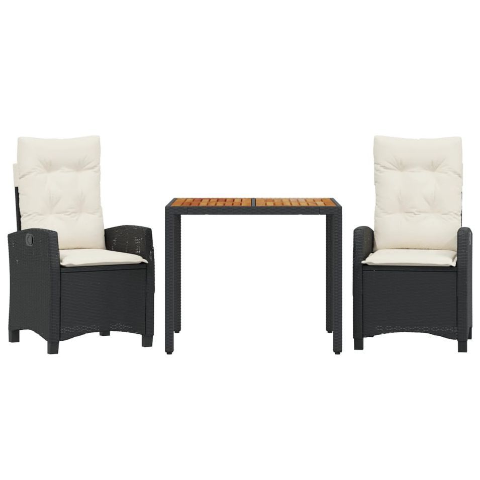 Ensemble à manger de jardin avec coussins 3 pcs Noir - Photo n°1