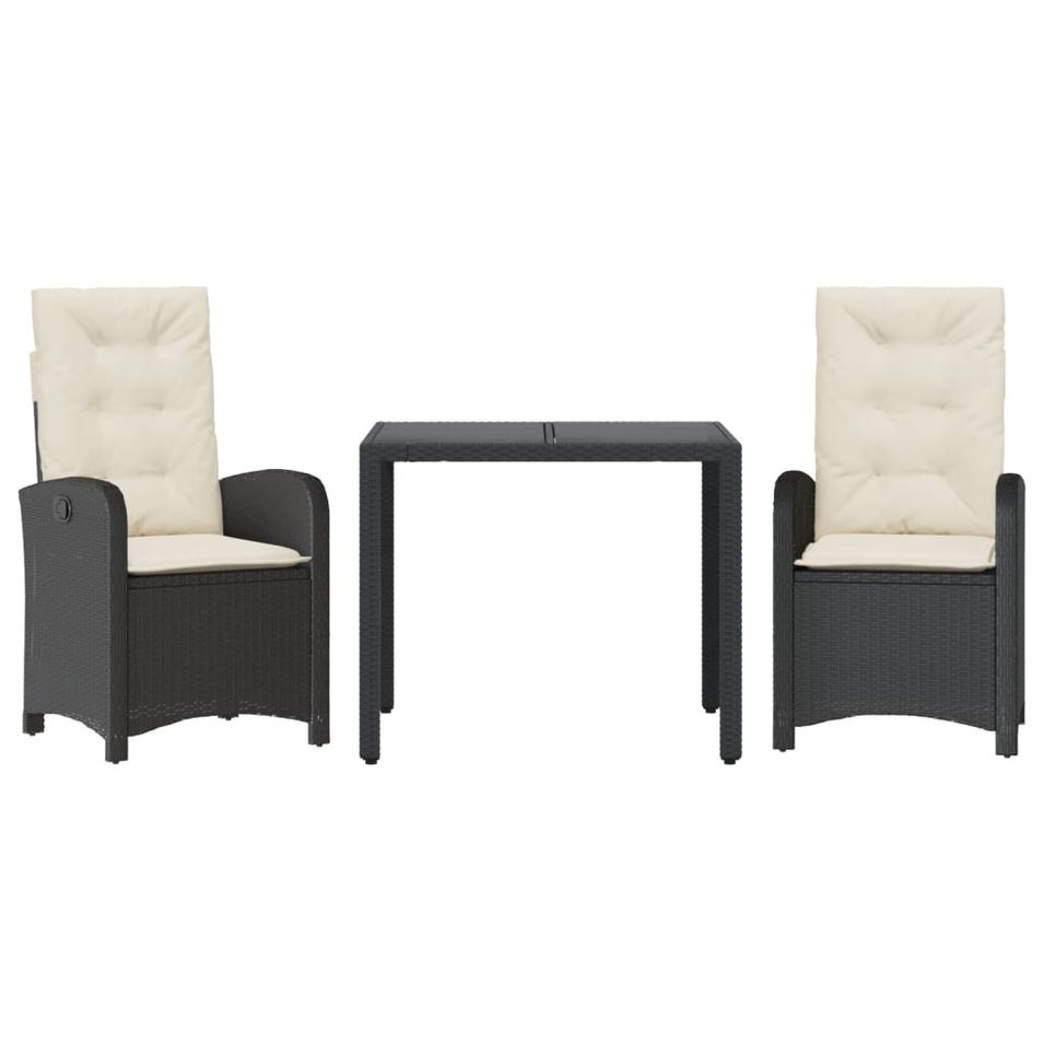 Ensemble à manger de jardin avec coussins 3 pcs Noir - Photo n°1