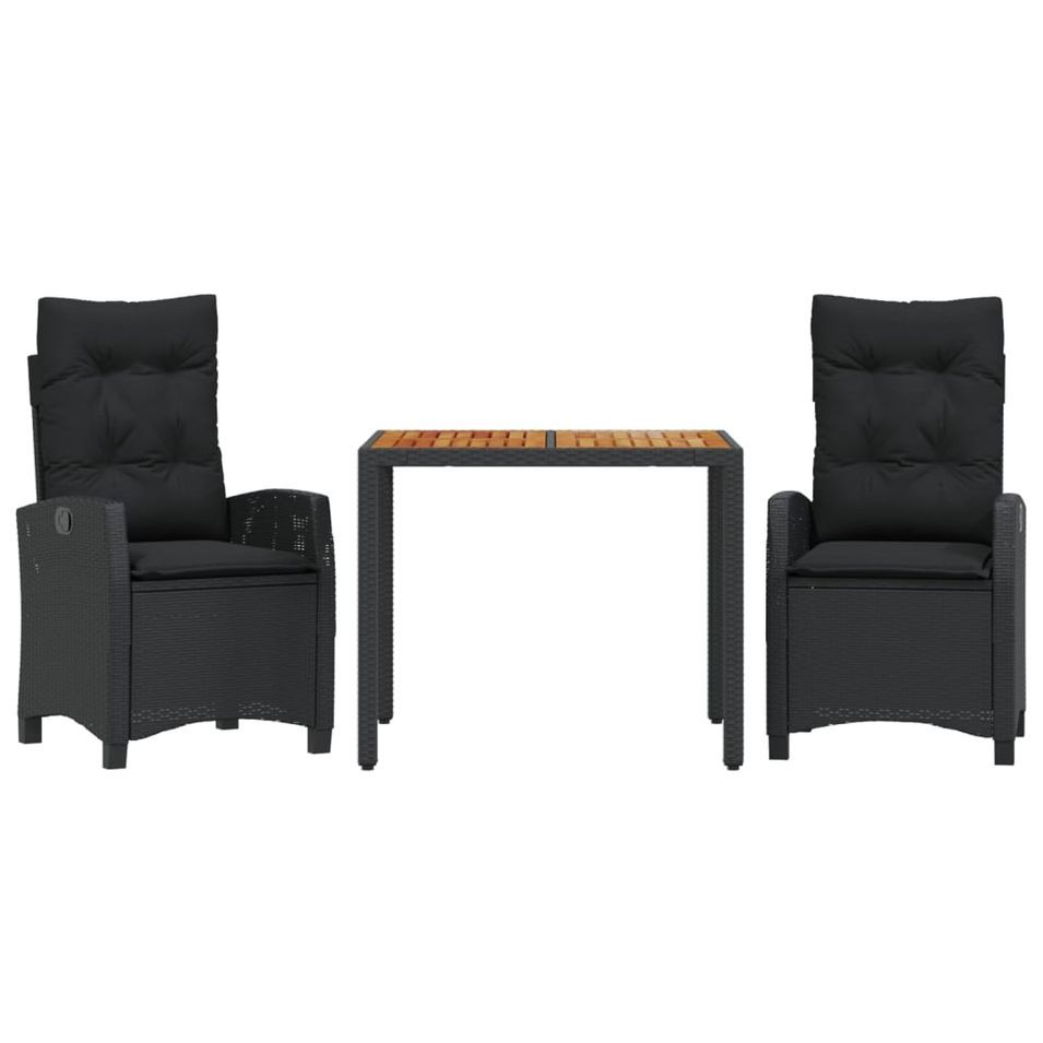 Ensemble à manger de jardin avec coussins 3 pcs Noir - Photo n°1