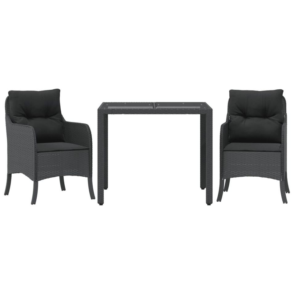 Ensemble à manger de jardin avec coussins 3 pcs Noir - Photo n°1