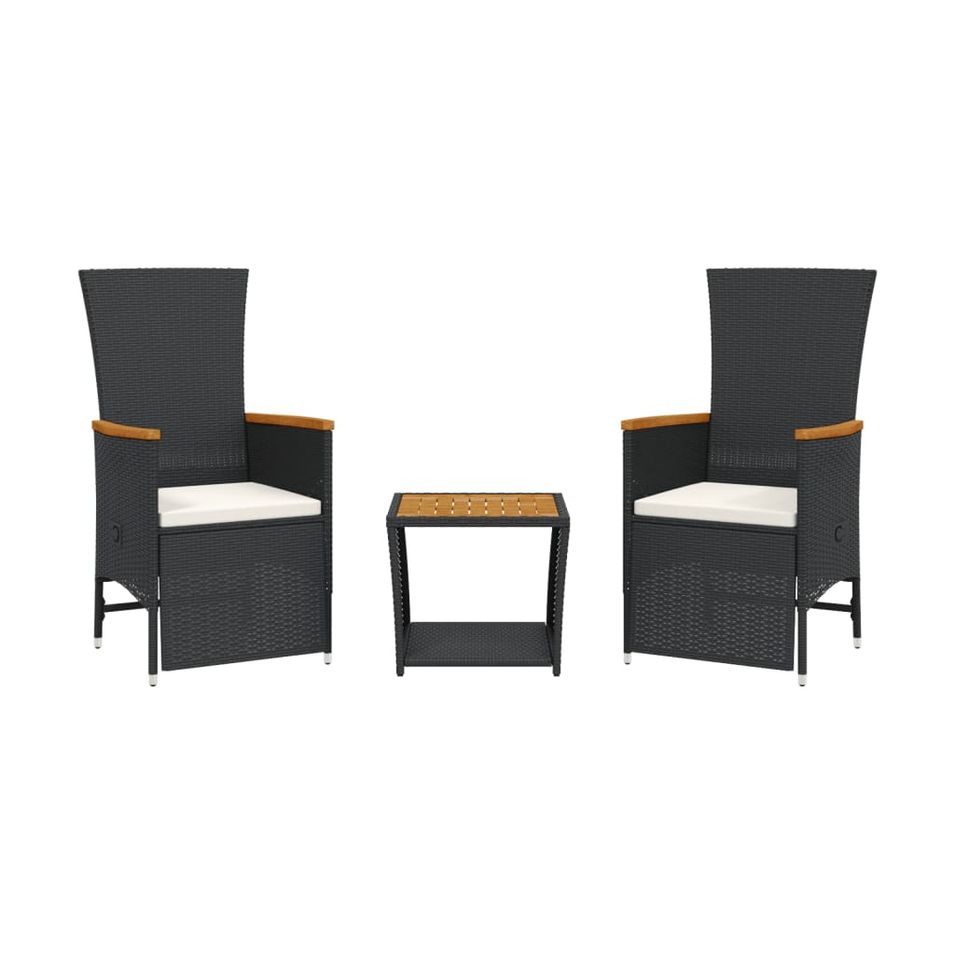 Ensemble à manger de jardin avec coussins 3 pcs Noir - Photo n°1