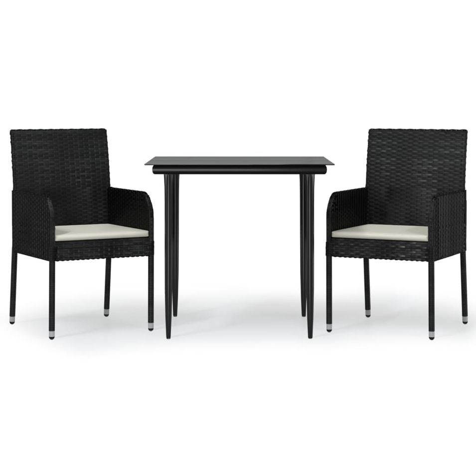 Ensemble à manger de jardin avec coussins 3 pcs Noir - Photo n°1
