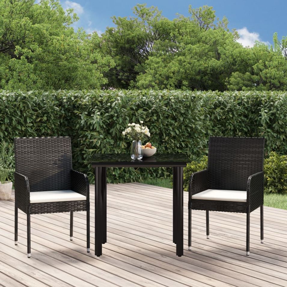 Ensemble à manger de jardin avec coussins 3 pcs Noir - Photo n°1