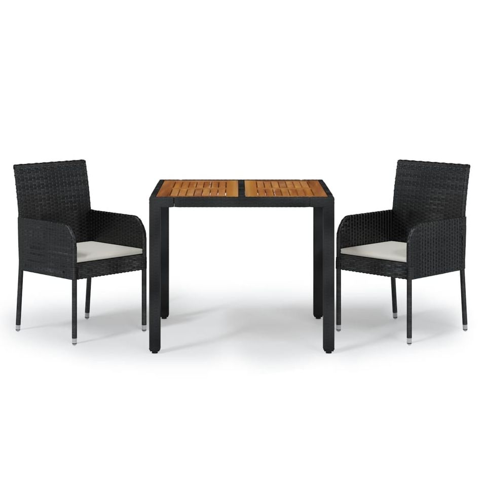 Ensemble à manger de jardin avec coussins 3 pcs Noir - Photo n°1
