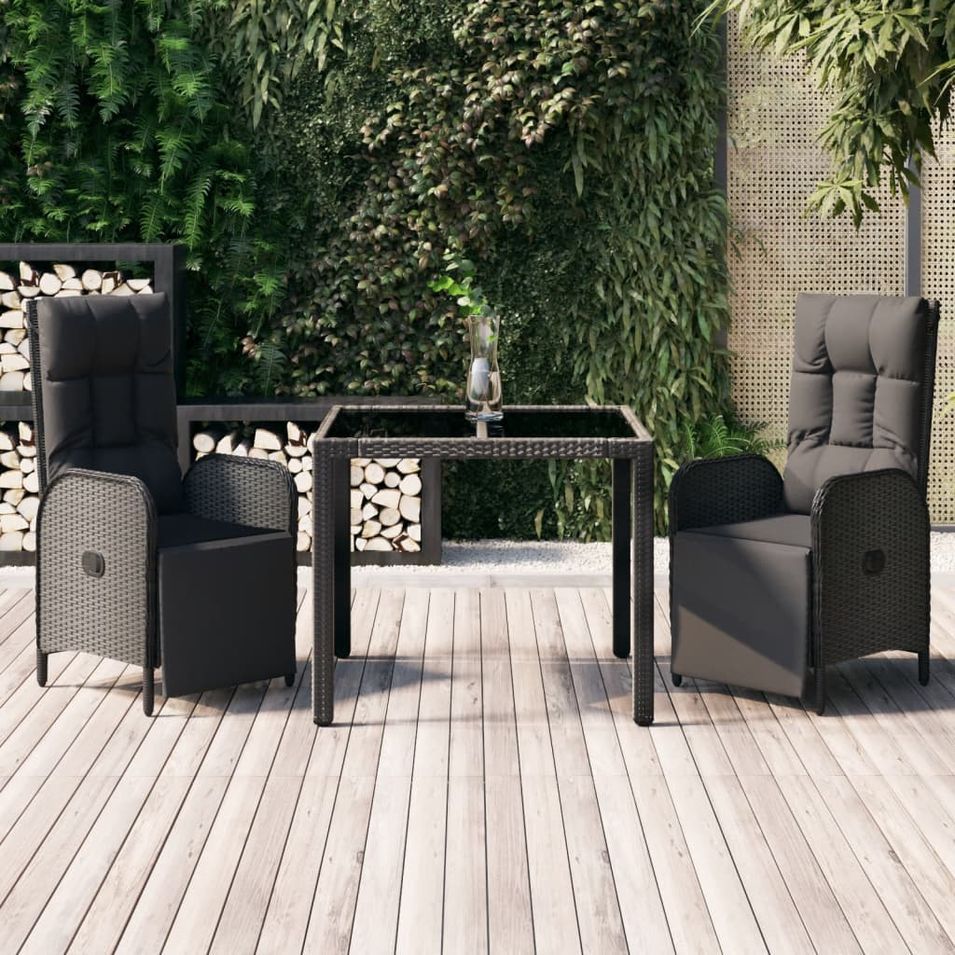 Ensemble à manger de jardin avec coussins 3 pcs Noir - Photo n°1