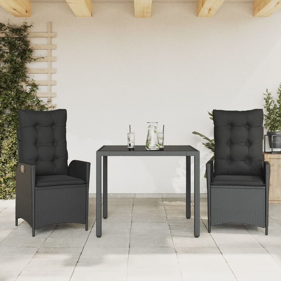 Ensemble à manger de jardin avec coussins 3 pcs Noir - Photo n°1