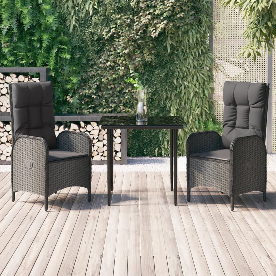 Ensemble à manger de jardin avec coussins 3 pcs Noir - Photo n°1