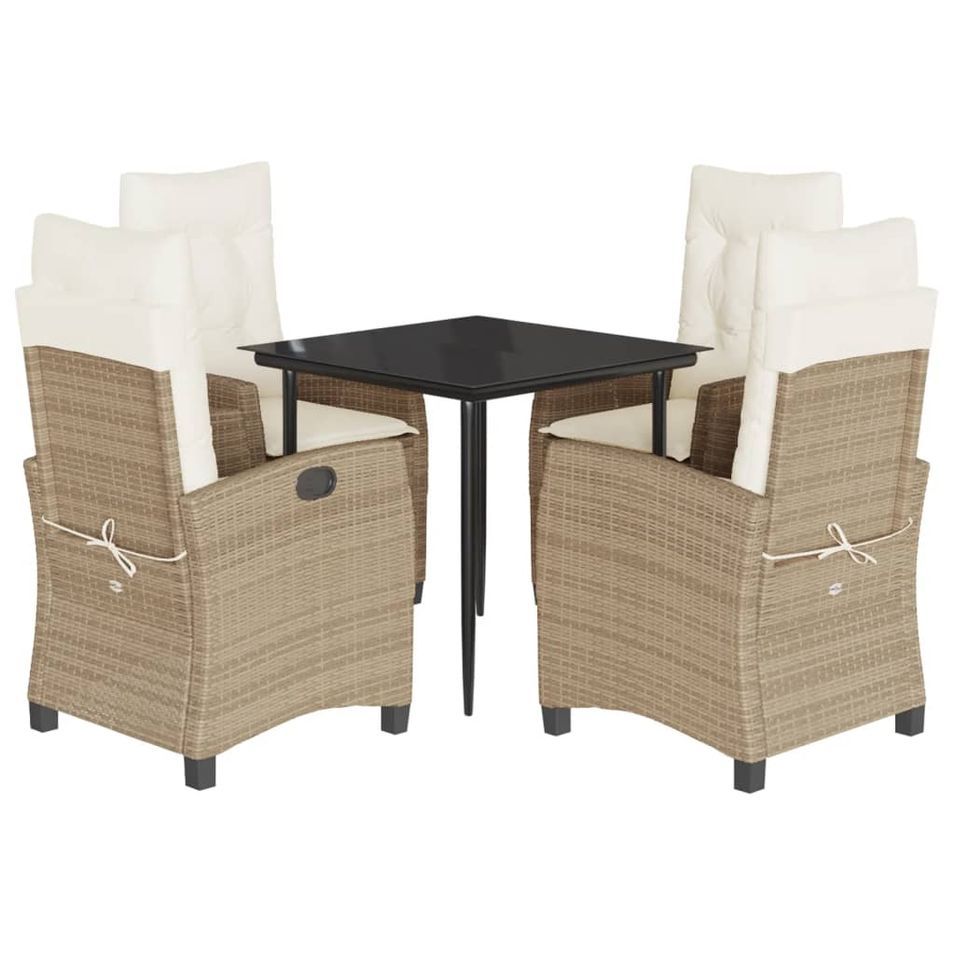 Ensemble à manger de jardin avec coussins 5pcs Beige poly rotin - Photo n°1