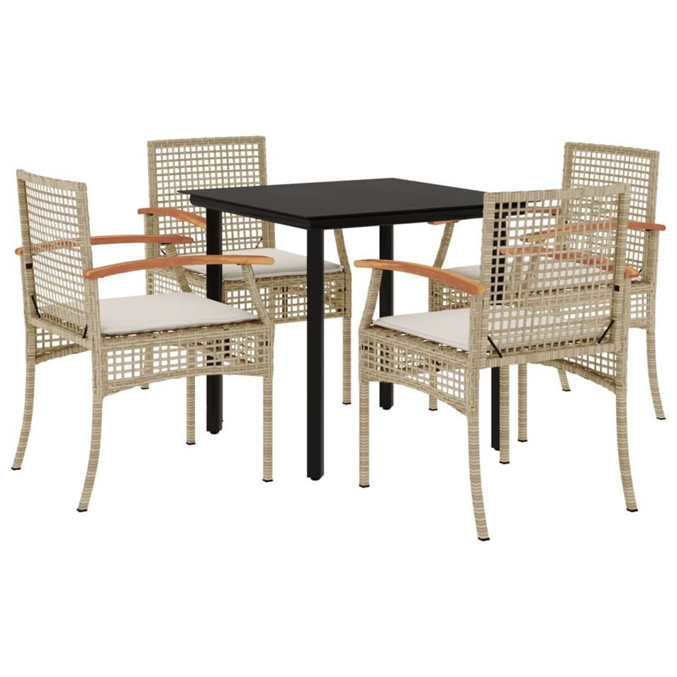 Ensemble à manger de jardin avec coussins 5pcs Beige poly rotin - Photo n°1
