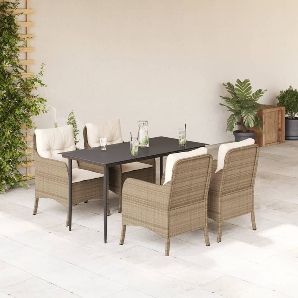 Ensemble à manger de jardin avec coussins 5pcs Beige poly rotin - Photo n°1