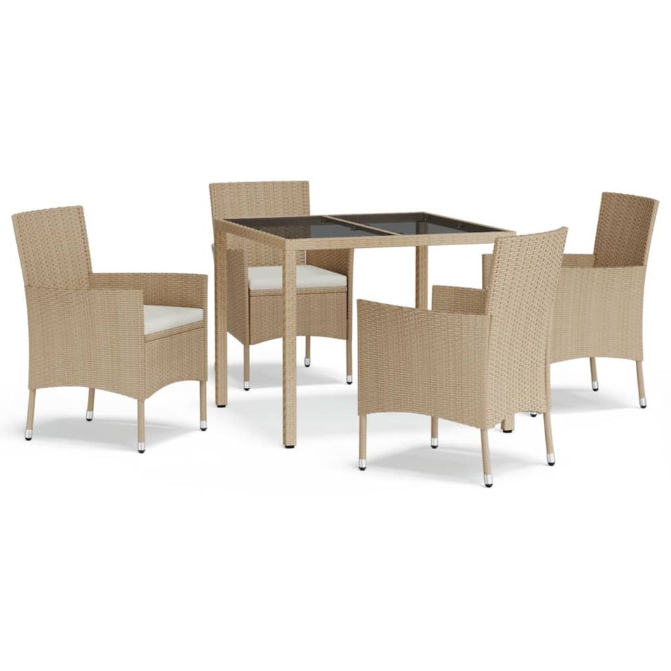 Ensemble à manger de jardin avec coussins 5pcs Beige poly rotin - Photo n°1