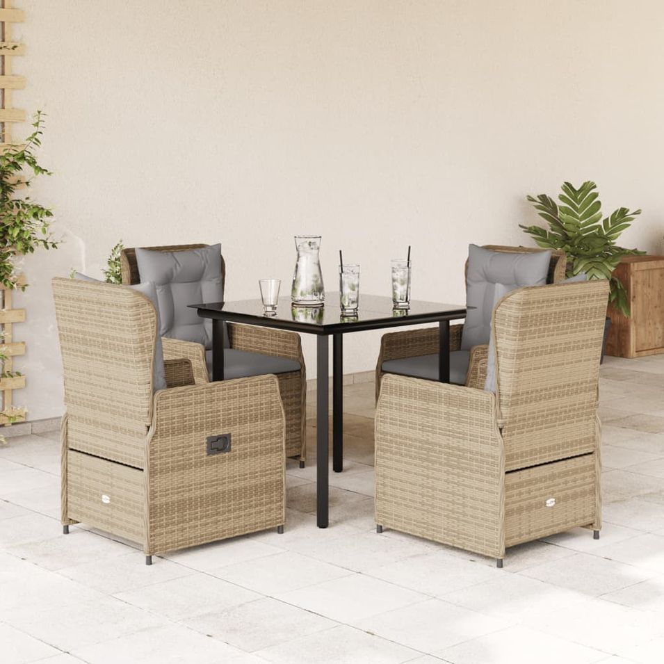 Ensemble à manger de jardin avec coussins 5pcs Beige poly rotin - Photo n°1