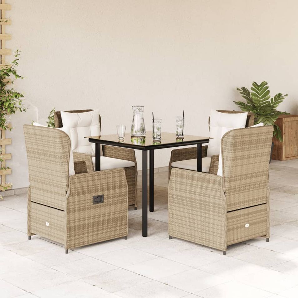 Ensemble à manger de jardin avec coussins 5pcs Beige poly rotin - Photo n°1