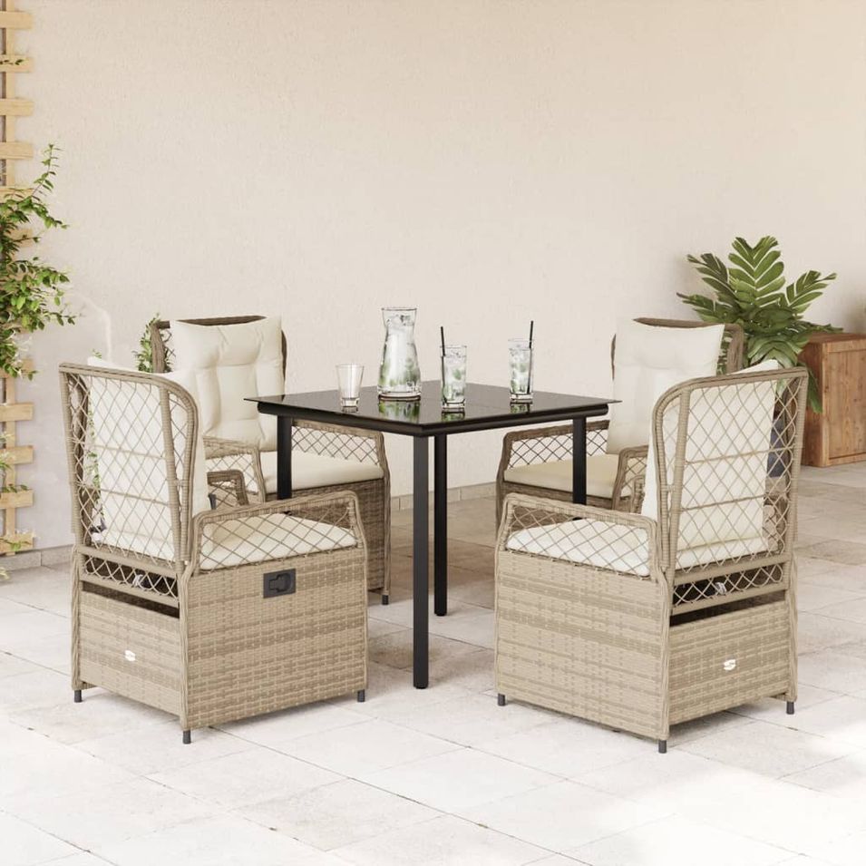 Ensemble à manger de jardin avec coussins 5pcs Beige poly rotin - Photo n°1