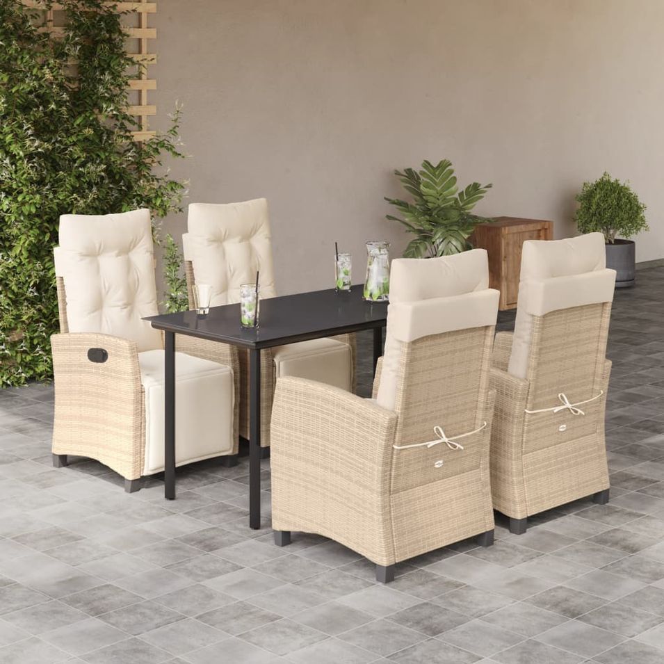 Ensemble à manger de jardin avec coussins 5pcs Beige poly rotin - Photo n°1