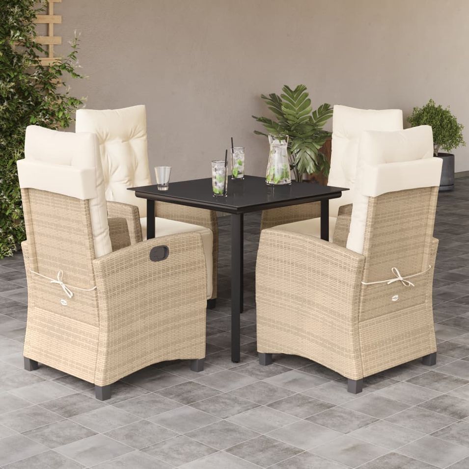 Ensemble à manger de jardin avec coussins 5pcs Beige poly rotin - Photo n°1