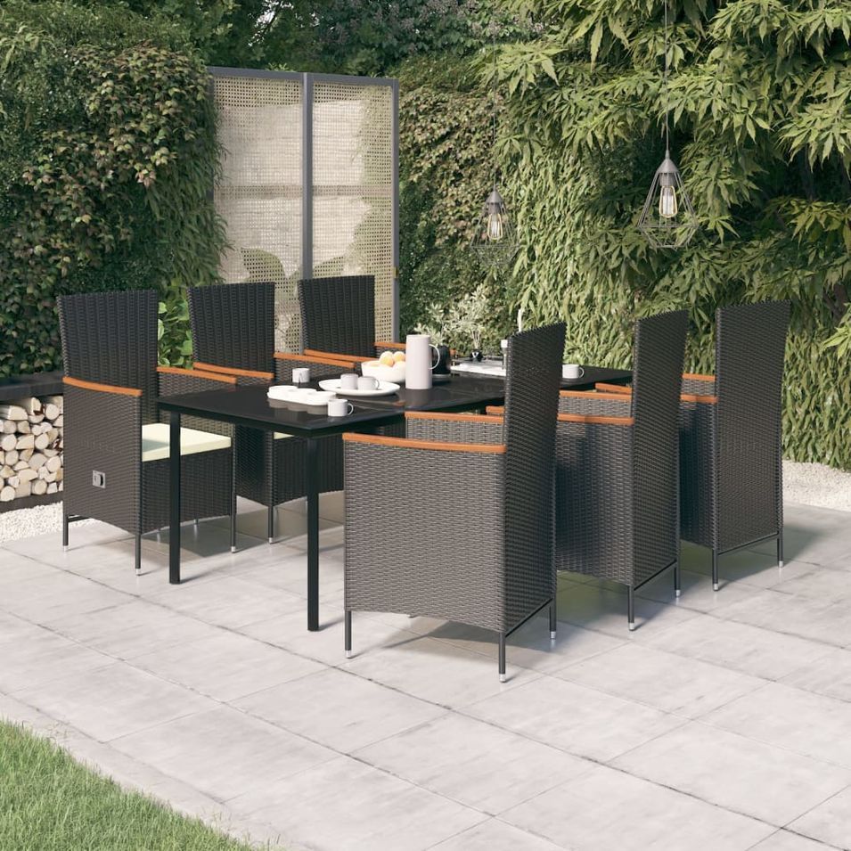 Ensemble à manger de jardin avec coussins 7 pcs Noir - Photo n°1