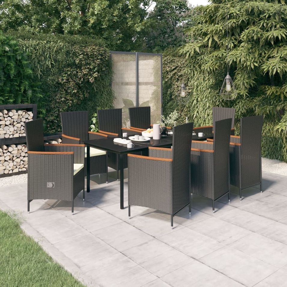 Ensemble à manger de jardin avec coussins 9 pcs noir - Photo n°1