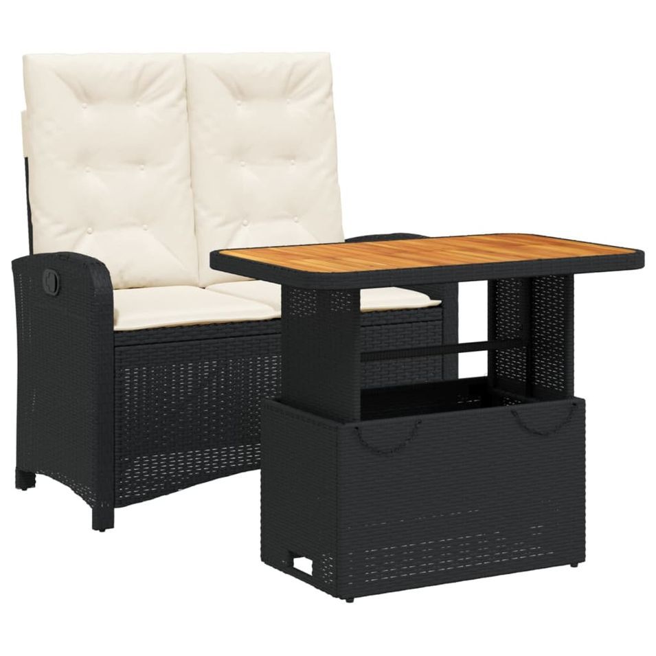 Ensemble à manger de jardin coussins 2pcs noir résine tressée - Photo n°1