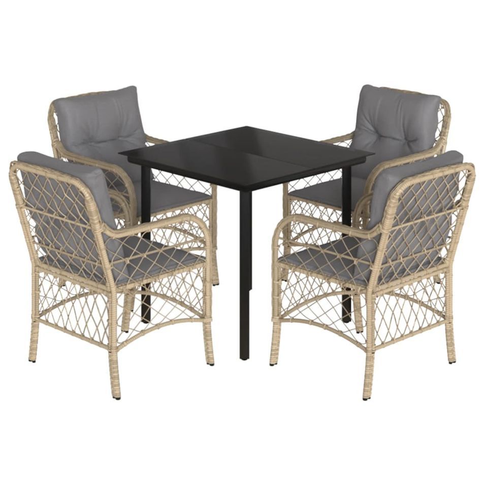 Ensemble à manger de jardin coussins 5 pcs mélange beige rotin - Photo n°1