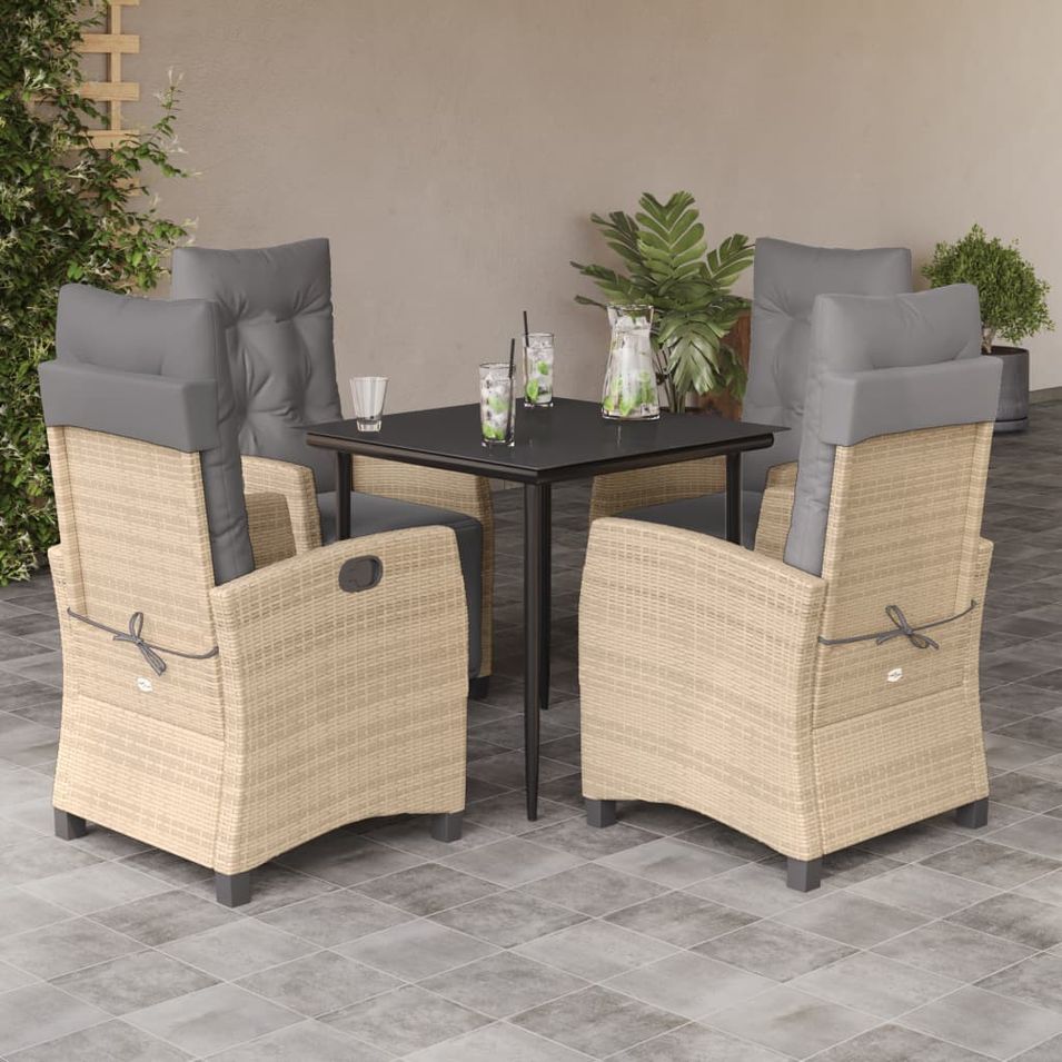 Ensemble à manger de jardin coussins 5 pcs mélange beige rotin - Photo n°1
