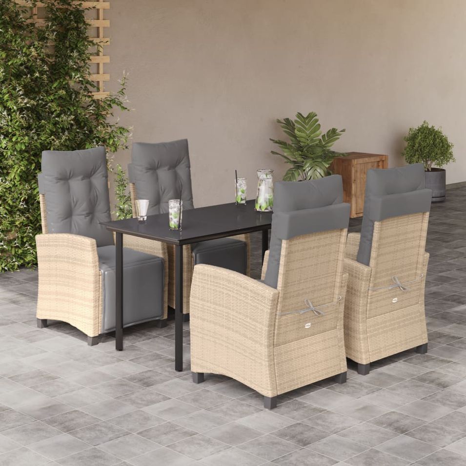 Ensemble à manger de jardin coussins 5 pcs mélange beige rotin - Photo n°1