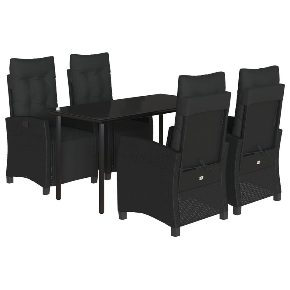 Ensemble à manger de jardin coussins 5pcs Noir Résine tressée - Photo n°1