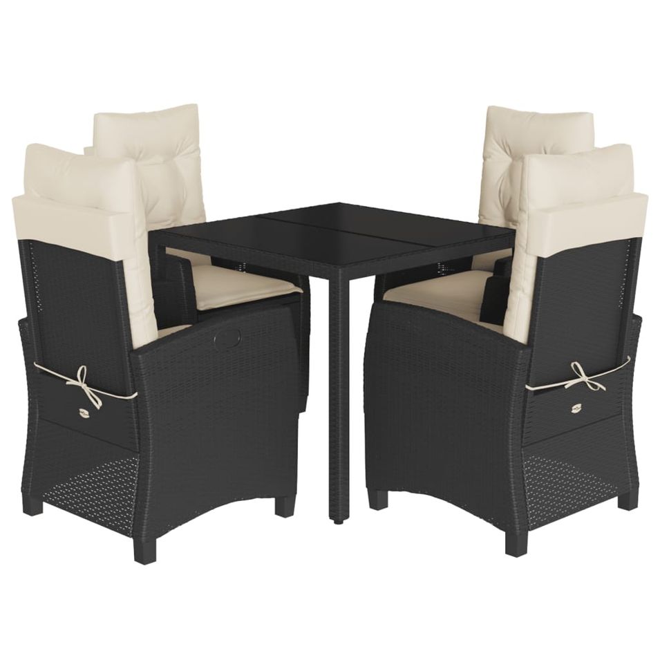 Ensemble à manger de jardin coussins 5pcs Noir Résine tressée - Photo n°1