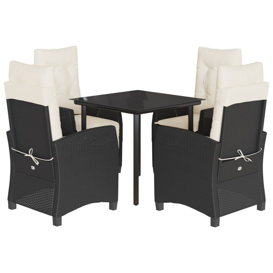 Ensemble à manger de jardin coussins 5pcs Noir Résine tressée - Photo n°1