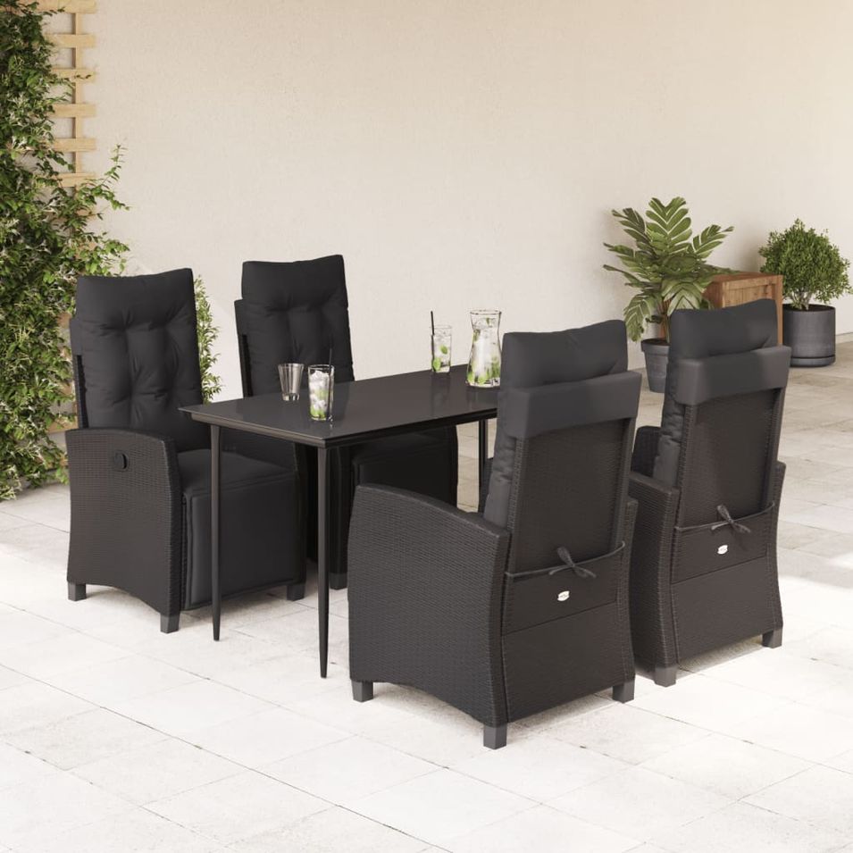 Ensemble à manger de jardin coussins 5pcs Noir Résine tressée - Photo n°1