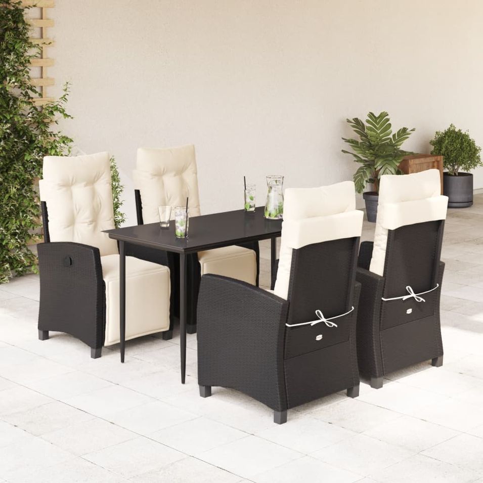 Ensemble à manger de jardin coussins 5pcs Noir Résine tressée - Photo n°1