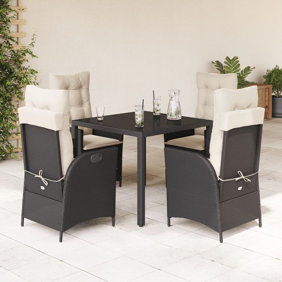 Ensemble à manger de jardin coussins 5pcs Noir Résine tressée - Photo n°1