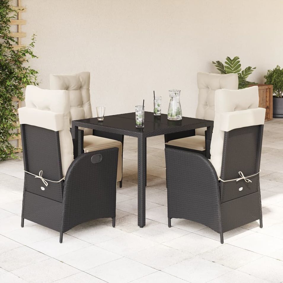 Ensemble à manger de jardin coussins 5pcs Noir Résine tressée - Photo n°1