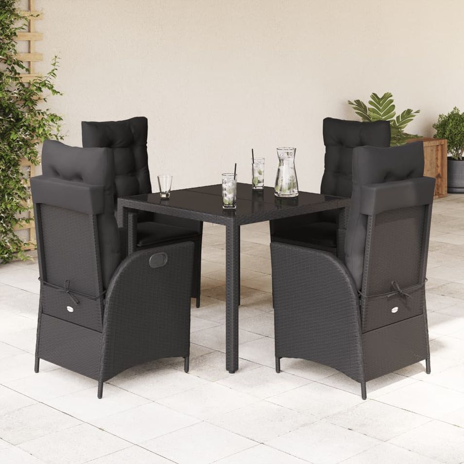 Ensemble à manger de jardin coussins 5pcs Noir Résine tressée - Photo n°1
