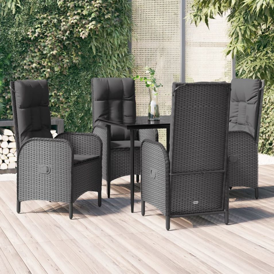 Ensemble à manger de jardin coussins 5pcs Noir Résine tressée - Photo n°1
