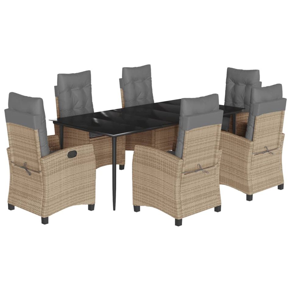 Ensemble à manger de jardin coussins 7 pcs mélange beige rotin - Photo n°1