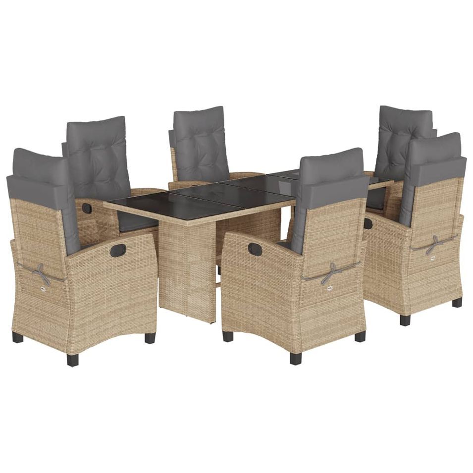 Ensemble à manger de jardin coussins 7 pcs mélange beige rotin - Photo n°1