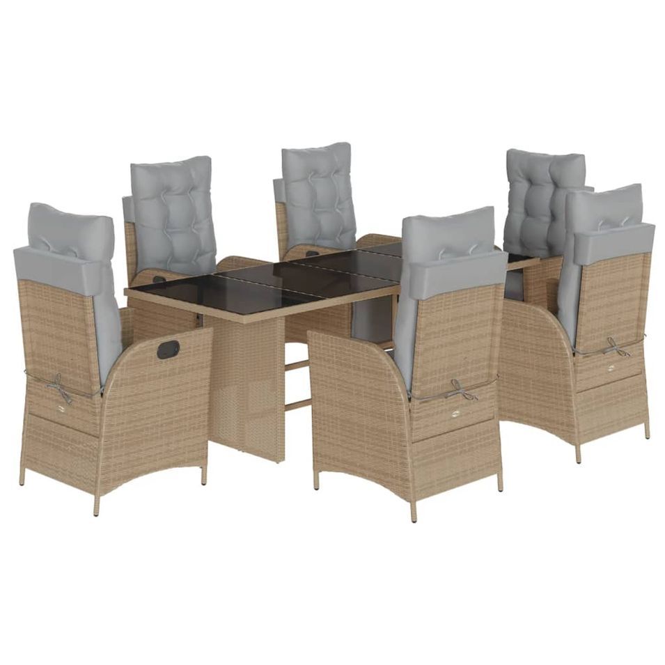 Ensemble à manger de jardin coussins 7 pcs mélange beige rotin - Photo n°1