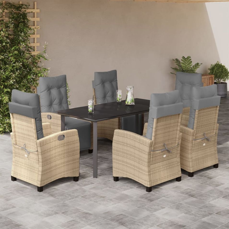 Ensemble à manger de jardin coussins 7 pcs mélange beige rotin - Photo n°1