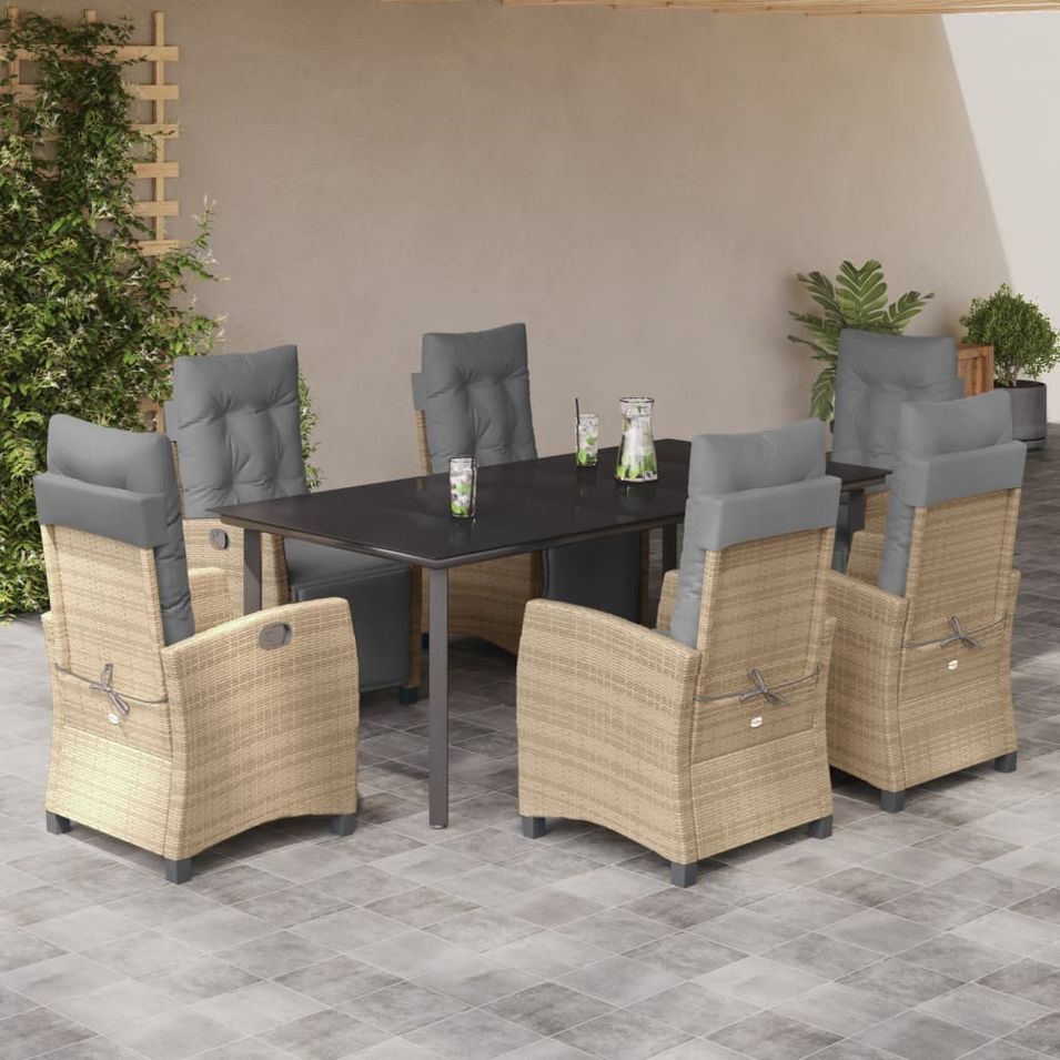 Ensemble à manger de jardin coussins 7 pcs mélange beige rotin - Photo n°1