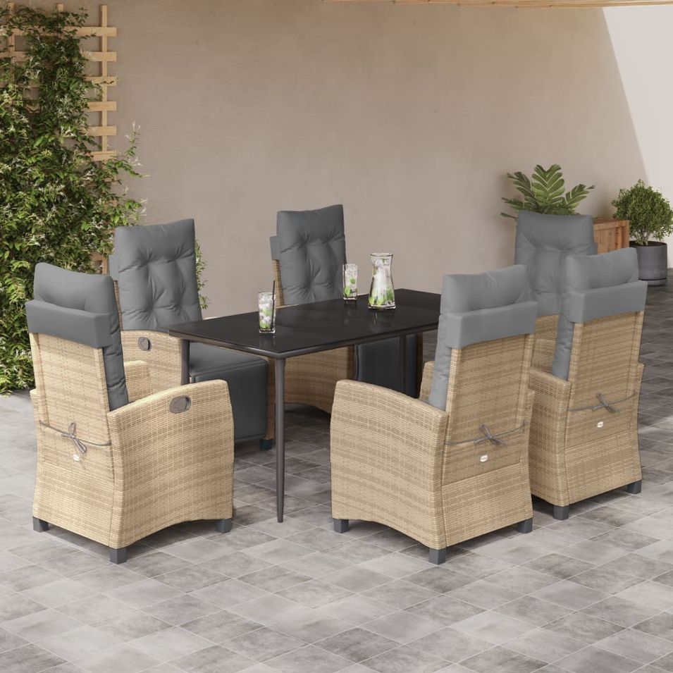 Ensemble à manger de jardin coussins 7 pcs mélange beige rotin - Photo n°1