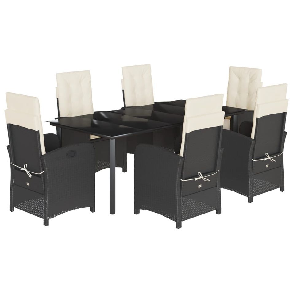 Ensemble à manger de jardin coussins 7pcs Noir Résine tressée - Photo n°1