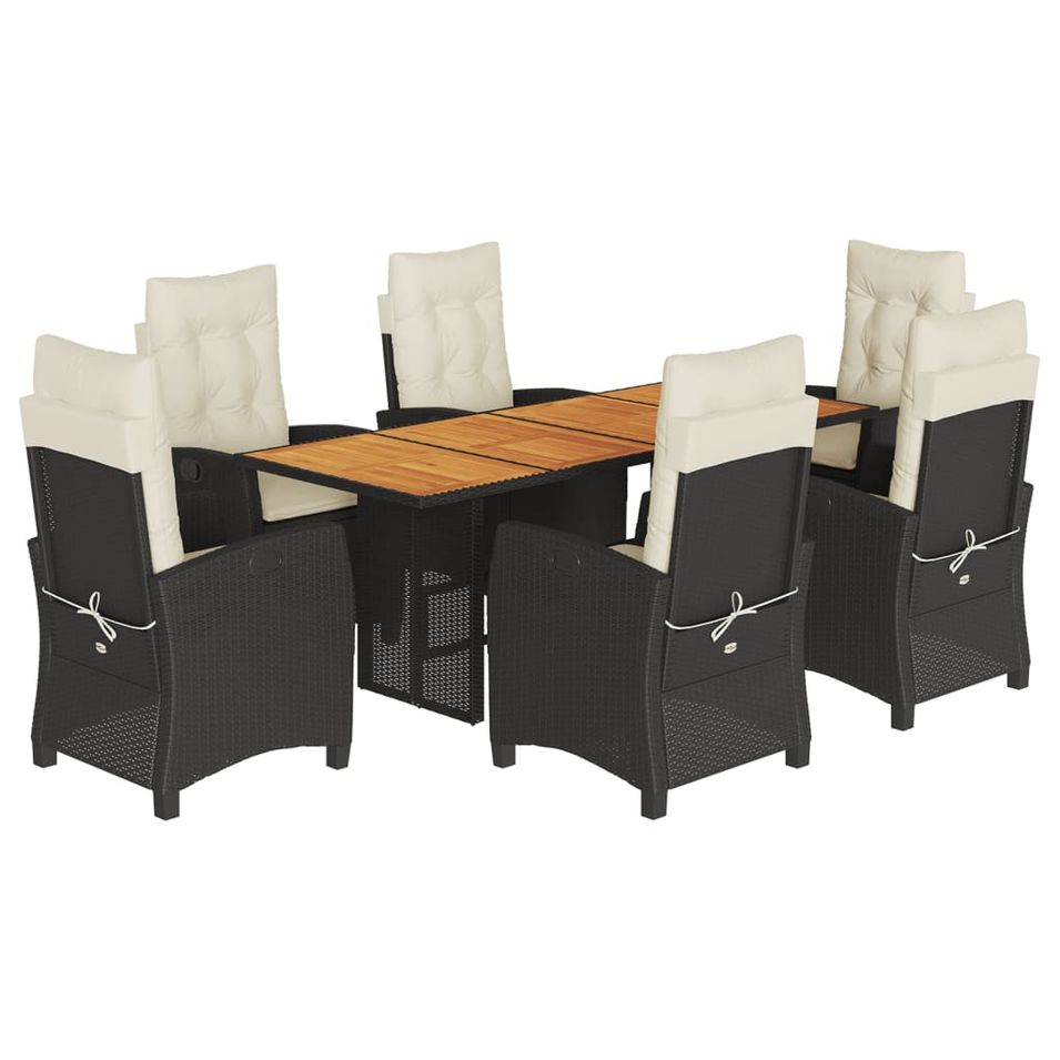 Ensemble à manger de jardin coussins 7pcs Noir Résine tressée - Photo n°1