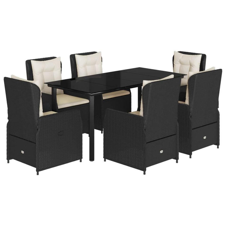 Ensemble à manger de jardin coussins 7pcs Noir Résine tressée - Photo n°1