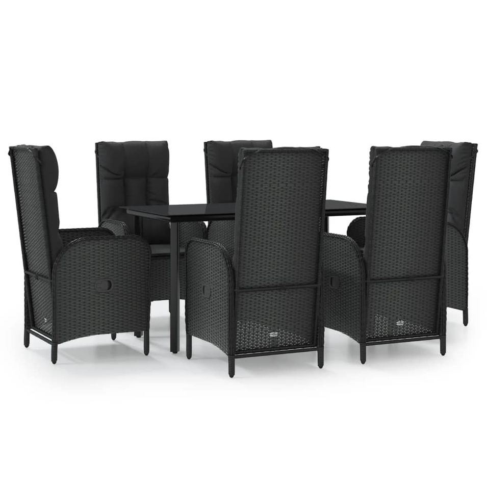 Ensemble à manger de jardin coussins 7pcs Noir Résine tressée - Photo n°1
