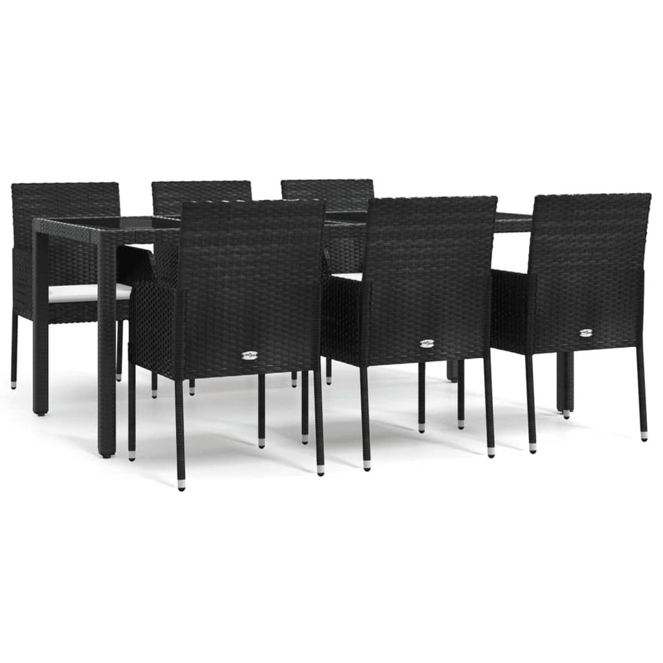 Ensemble à manger de jardin coussins 7pcs Noir Résine tressée - Photo n°1