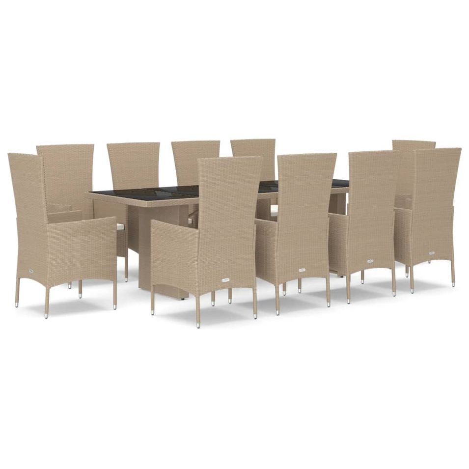 Ensemble à manger de jardin et coussins 11 pcs beige poly rotin - Photo n°1