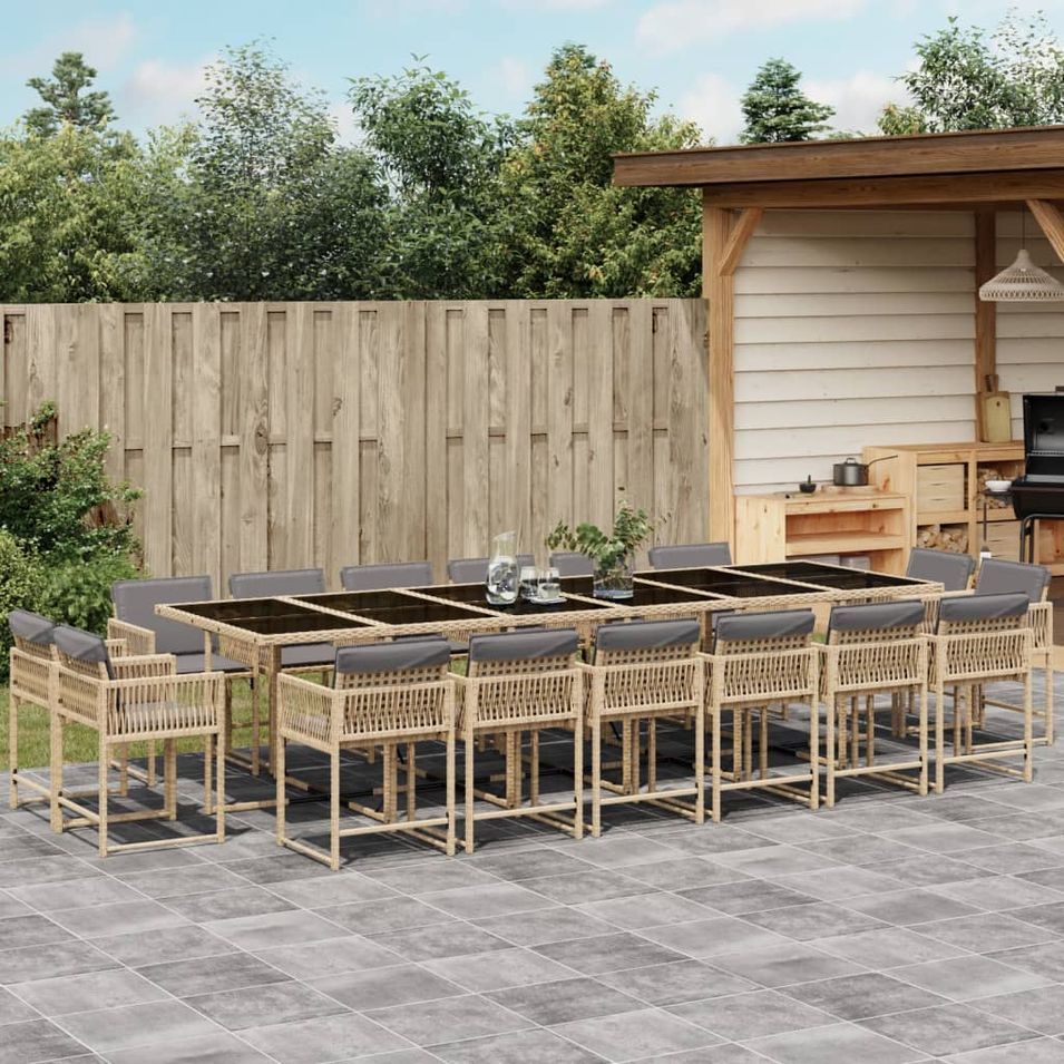 Ensemble à manger de jardin et coussins 17 pcs mélange beige - Photo n°1