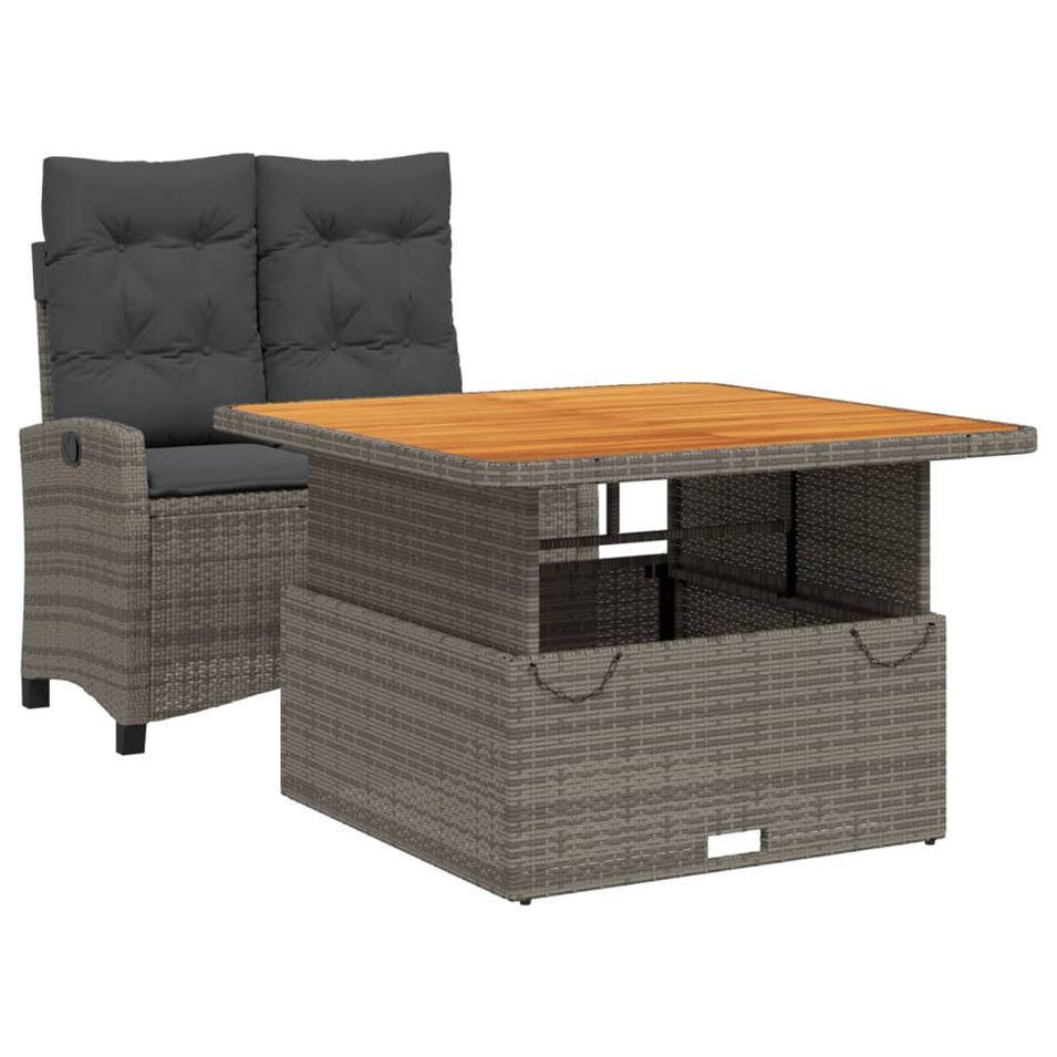 Ensemble à manger de jardin et coussins 2 pcs gris rotin - Photo n°1